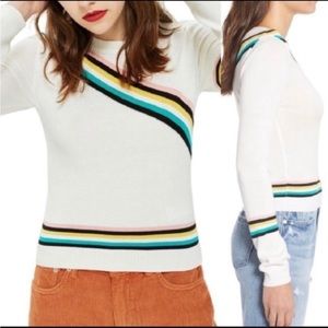 Top Shop Varsity Diagonal Stripe Sweater Retro Size 4